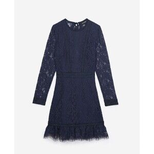 The Kooples Long-Sleeve Open-Back Mini Lace Dress Navy Size 3 Large